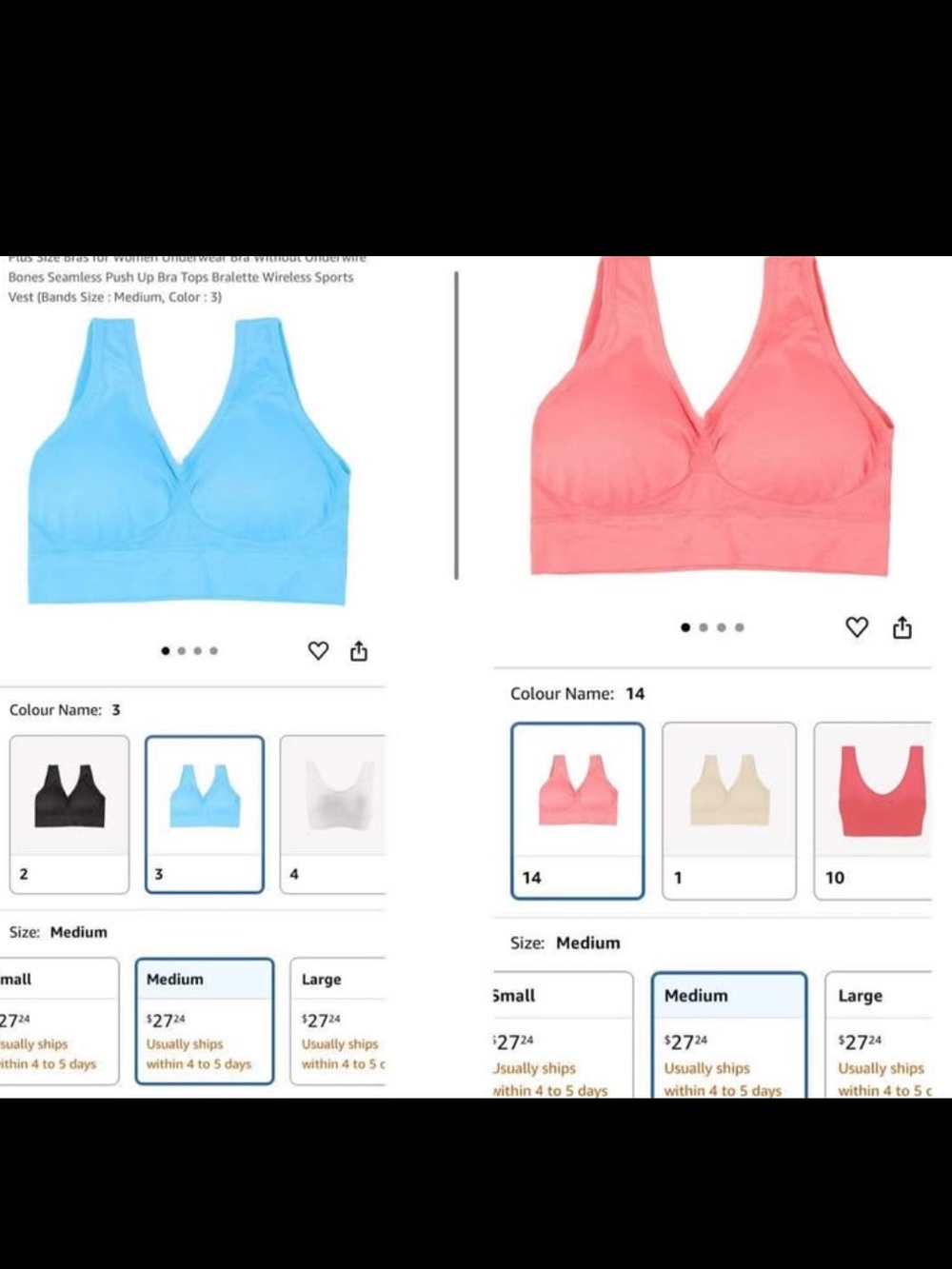 2 Seamless Wireless Bralette - Coral Pink and blue
